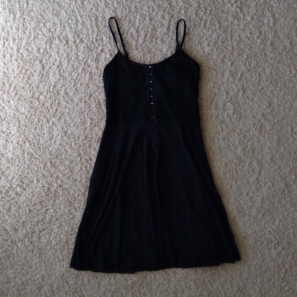 Vintage Y2K Wet Seal Black Floral Lace Hook Eye Front Mini Dress Size Medium